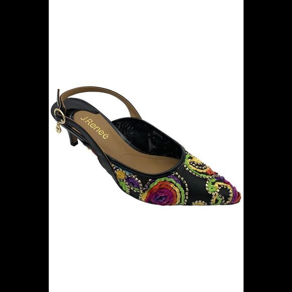 J. Renne Women's Klaudia Slingback Pump Black/Bright Multi - Medium - Picture 1 of 3